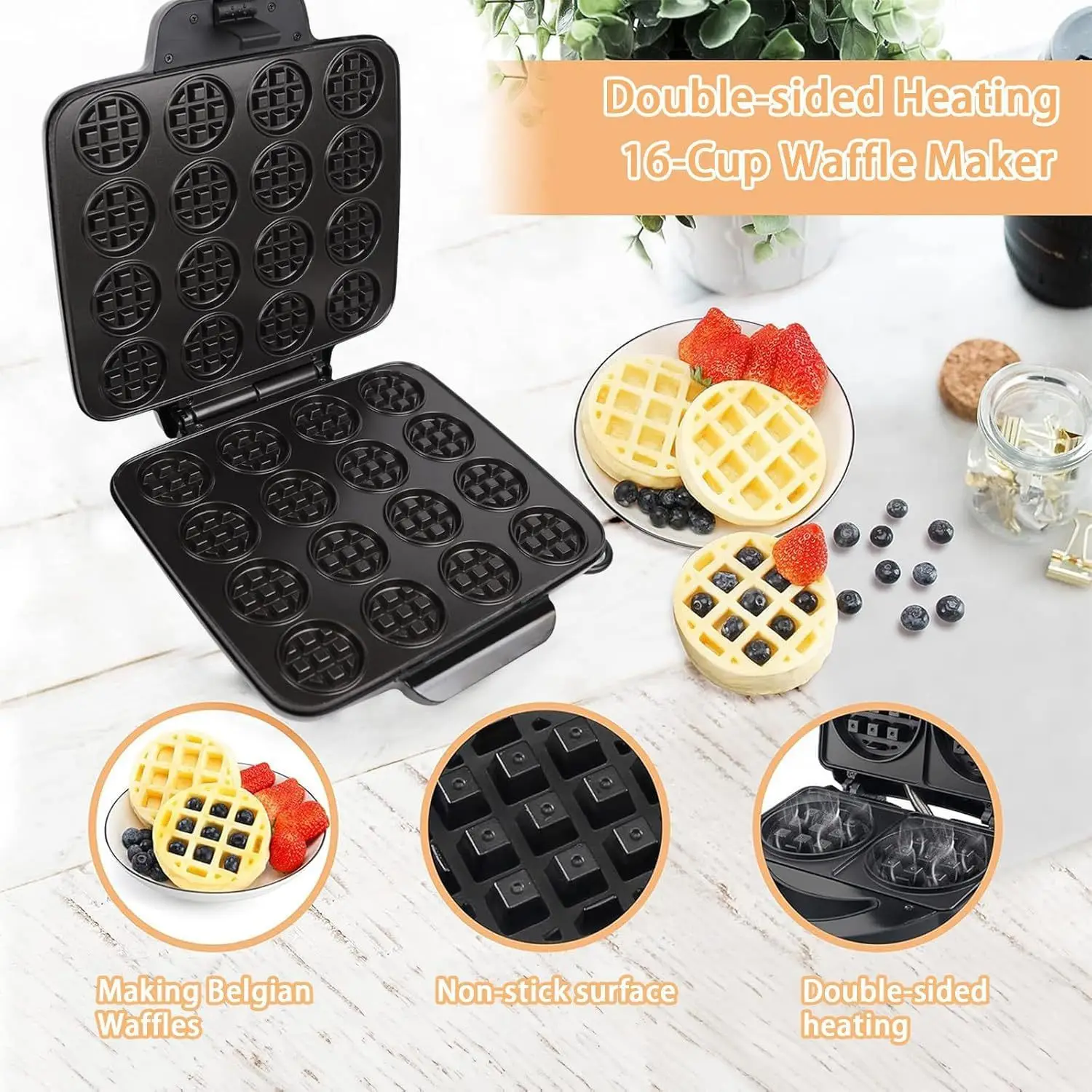 16-Hole Waffle Maker, Quick He - Sandwich Press Grill recension och pris